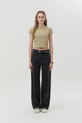STRIPE WIDE FIT DENIM PANTS [CHARCOAL]