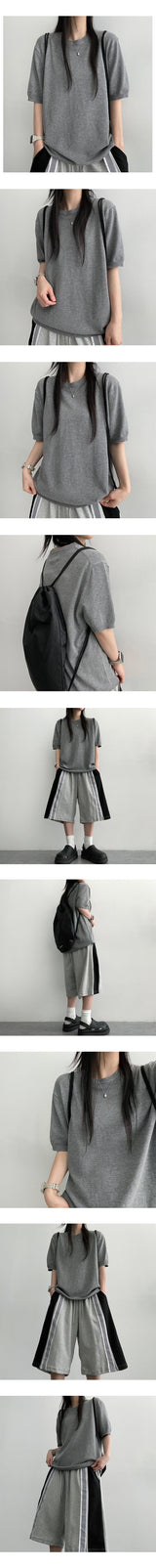 fullerene linen round short-sleeved knitwear