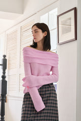 カットオフショルダーニット PINK