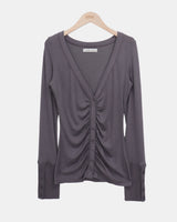 Hir Sleeve Button Shirring V-Neck Cardigan