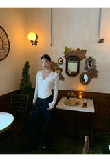 レースバックシースルーレイヤードニットウェアTシャツ