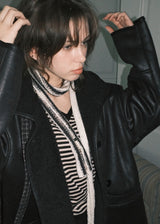 ニットロングマフラー_アイボリー&ブラック