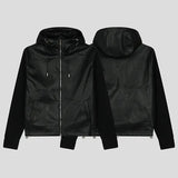 Don't Leather Knit Color Matching Hood Zip-Up