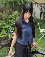 Siu Slim Fit Uniform Denim Pocket Short-Sleeved Shirt