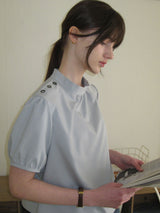 Triple Button Tie Short-Sleeved Blouse ( 2 colors )