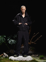 RELABEL 24AW バグオウンドフォーム ブラック ハーフハイスタンドアップカラー バットスリーブシルエットプリントジャケット