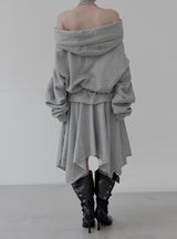 Folding Unbalanced Flare Midi Skirt