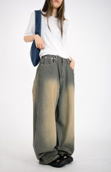 stripe brown washing pants