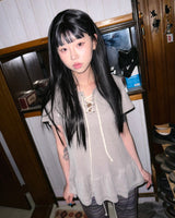 (2color) Eyelet Frill Tiered Rib Short Sleeve Tee