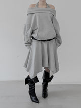 Folding Unbalanced Flare Midi Skirt