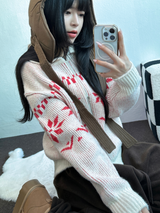 スノーフラワーカラーノルディックツーウェイジッパーニットジップアップ❤🖤🤎🩶🤍5カラー