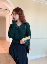 Cashmere Cable Stitch V-neck Knit (5color)