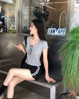 [BELLIDE MADE] バブル, Uネックセミクロップド半袖Tシャツ