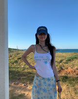 レタリングフラワーキャミソールノースリーブTシャツ