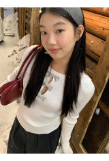 silver bow open ribbed long-sleeved knitwear