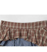 Patchwork Plaid Ruffle Asymmetric Skirt 232514150