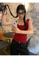 Summer knit flower sleeveless tee
