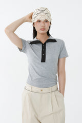SOFT TENCEL HIGH-NECK TOP_MELANGE GRAY