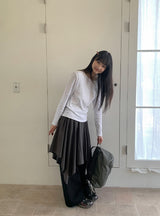 26SS★ [BAONHAUS] Broa Unbalanced Layered Midi Skirt