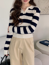 カシミヤケーブルボーダースキッパーニット (4color)
