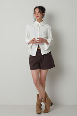 Twill Fintuck Shorts_Brown