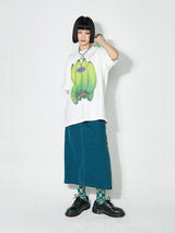 バナナプリントルーズ半袖ベーシックサマー白Tシャツ