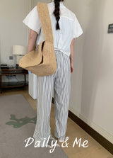 striped banding pants