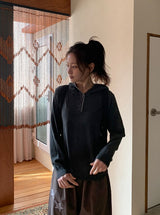 Kidu Color Matching Frill Hood Knit