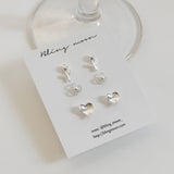 [3 set] flower heart earring set / simple, lovely, pointy, daily, spring, summer flower