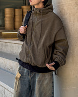 [Lined Fur] Weave Corduroy Hood Jacket