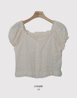 #Flower Embroidery Crop Short Sleeve Blouse (2color)