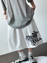 Cursive Letter Tattoo Graphic Balloon Bermuda Shorts 4color