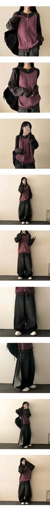 Mint Leglan Color Two Way Knit Zip-Up
