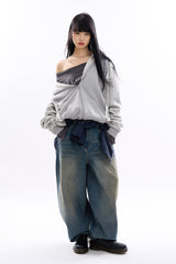 Kingston half banding balloon denim pants