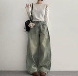 [Basic, Long/S~XL] Gus Washing Pintuck Wide Denim Pants