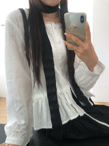 Ash Lace Waist Ribbon Strap Blouse