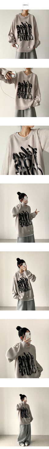 Graffiti Printing Boxy Fit Round Knit