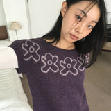 Lette Flower Layered Short-Sleeved Knitwear