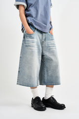 Mer Washed Denim Bermuda Pants