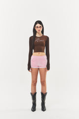 Logo Cubic Crop Top Brown