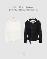 Diven Flower Pattern Sheer Lace Blouse Set