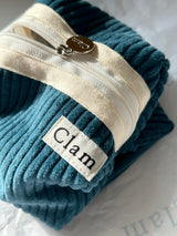 Clam round pouch _ Corduroy ocean blue