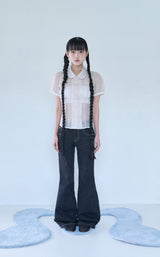 シャーリングシアーブラウス ローズベージュ
