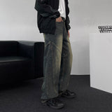 GJ5096 Biker incision wide denim (2 colors)
