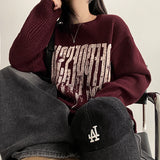 Camo lettering knit long-sleeved shirt