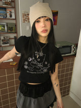 ゴーホームソサイエティキャットクロップTシャツ / GO HOME SOCIETY CAT CROP T SHIRT - BLACK