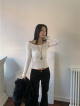 Luna Skin Off-Shoulder Cable Slim-Fit Knit