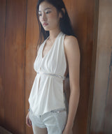 Beaded Strap Shirred Halter Top - White
