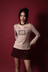 LACE FRAME T-SHIRT #BEIGE