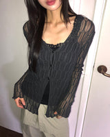Cellu mesh see-through long-sleeved cardigan